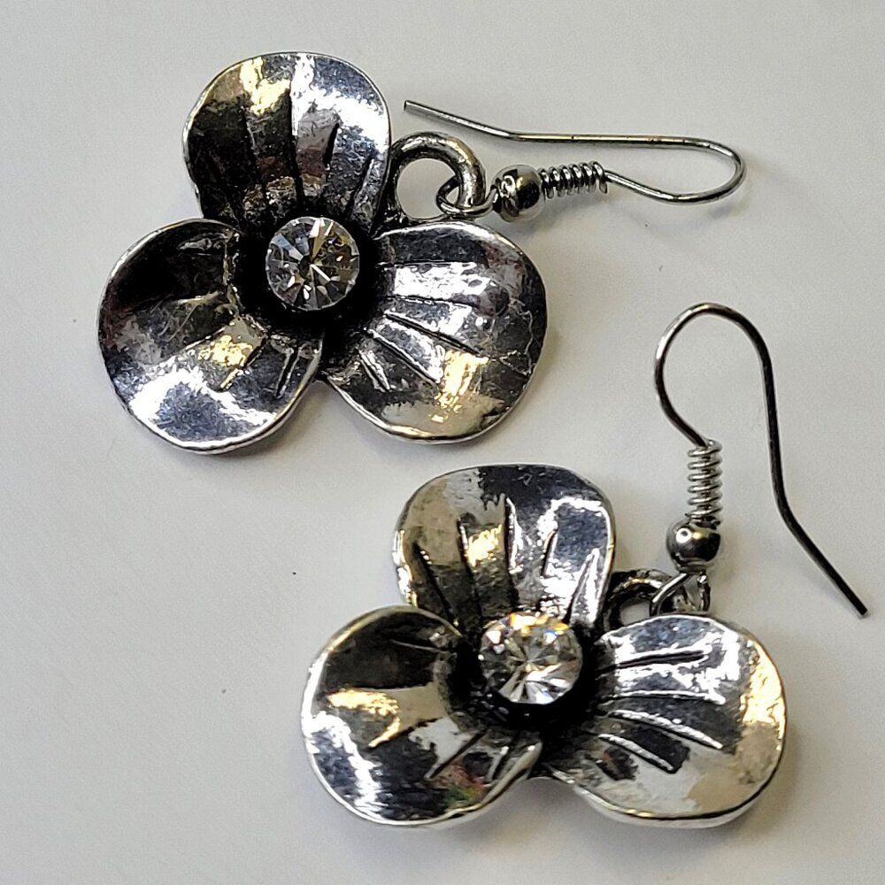 Floral Silver Tone Earrings